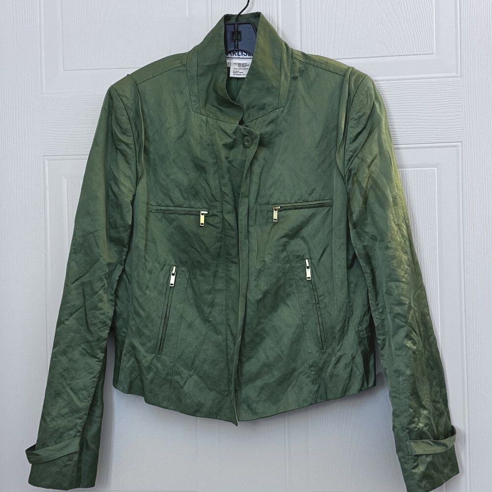 Carlisle Crop Jacket Green Long Sleeve 4 Zip Pockets Sz 12